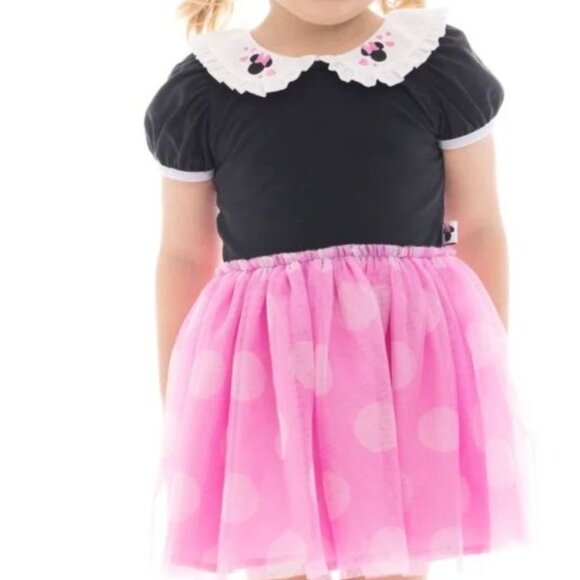 Disney Minnie Mouse Dress With Puff Sleeves SIZE 18 MONTHS Pink And Black NEW - Picture 2 of 9
